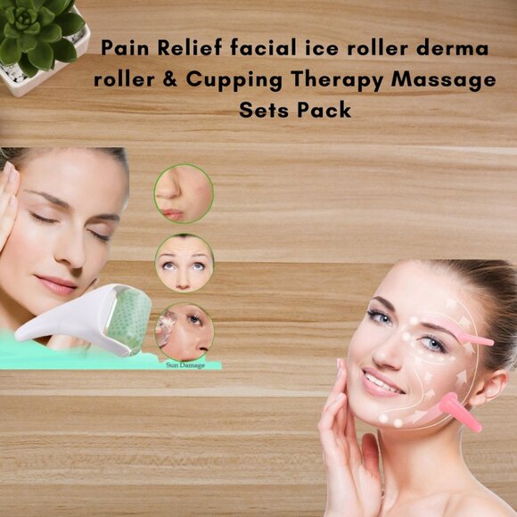 Pain Relief facial ice roller derma roller & Cupping Therapy Massage Sets Pack - Picture 1 of 10